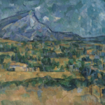 The artwork Montagne Sainte-Victoire, by Paul Cézanne, featuring a mountain landscape